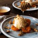 Dessert vom Grill: Gegrillte Aprikosen mit Vanilleeis & knusprigen Cantuccini Gegrillte Aprikosen mit Vanilleeis & Cantuccini