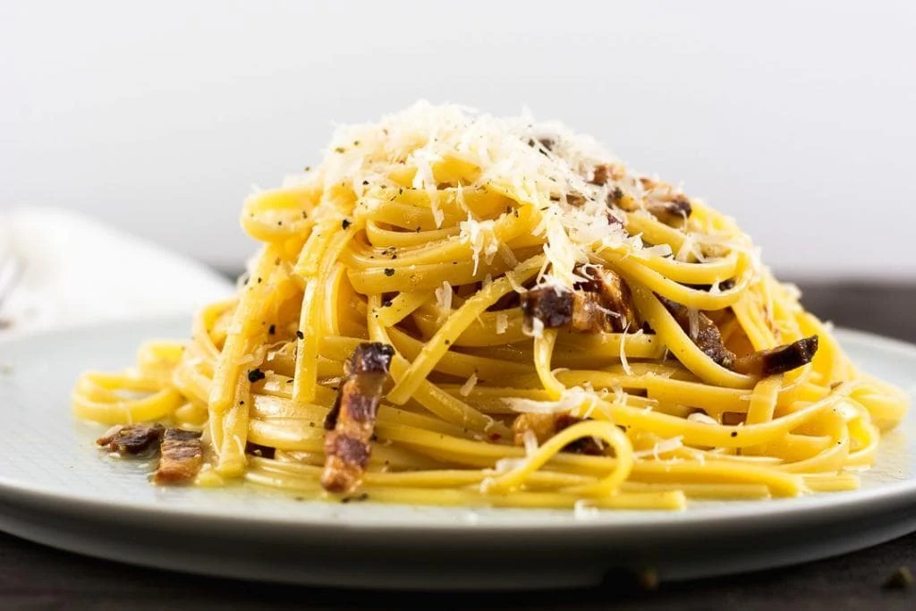 Die beste Spaghetti Carbonara als Pasta Rezept auf dem Teller.