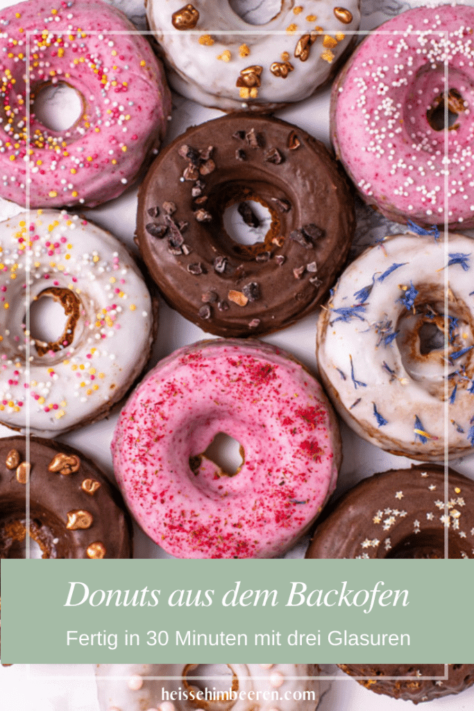 Für Pinterest optimierte Grafik der Donuts aus dem Backofen. 