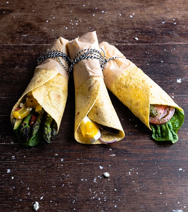 Dreierlei vegetarische Wraps von klassisch bis modern für die Silverster Party.