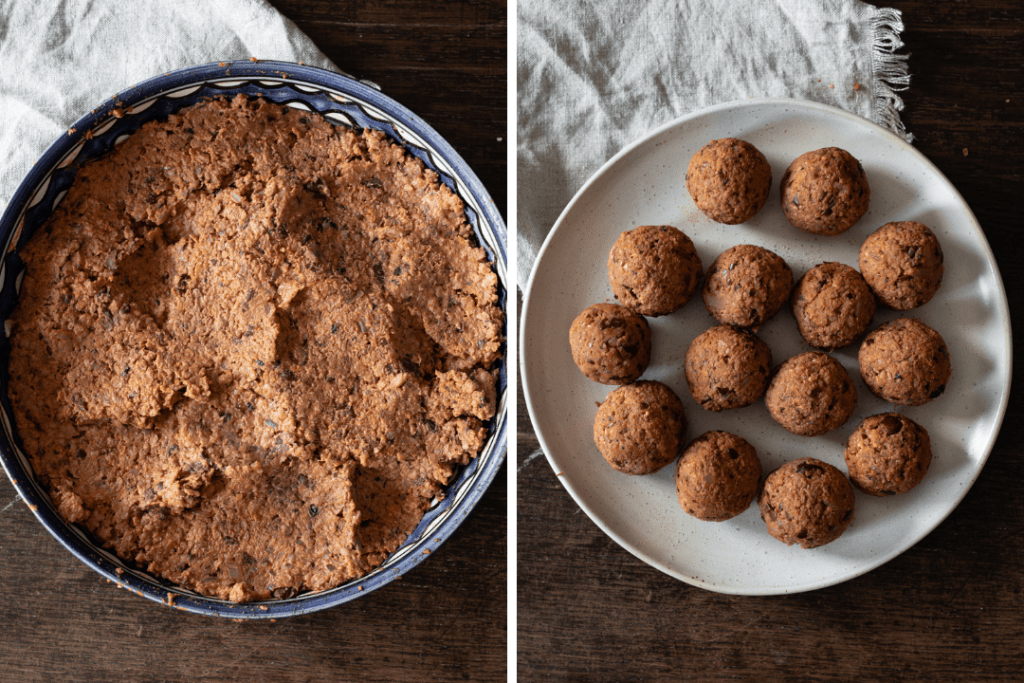 Vegetarische Hackbällchen werden geformt