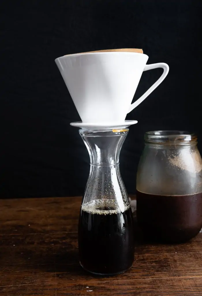 Ein Filter lässt Kaffee durchlaufen.