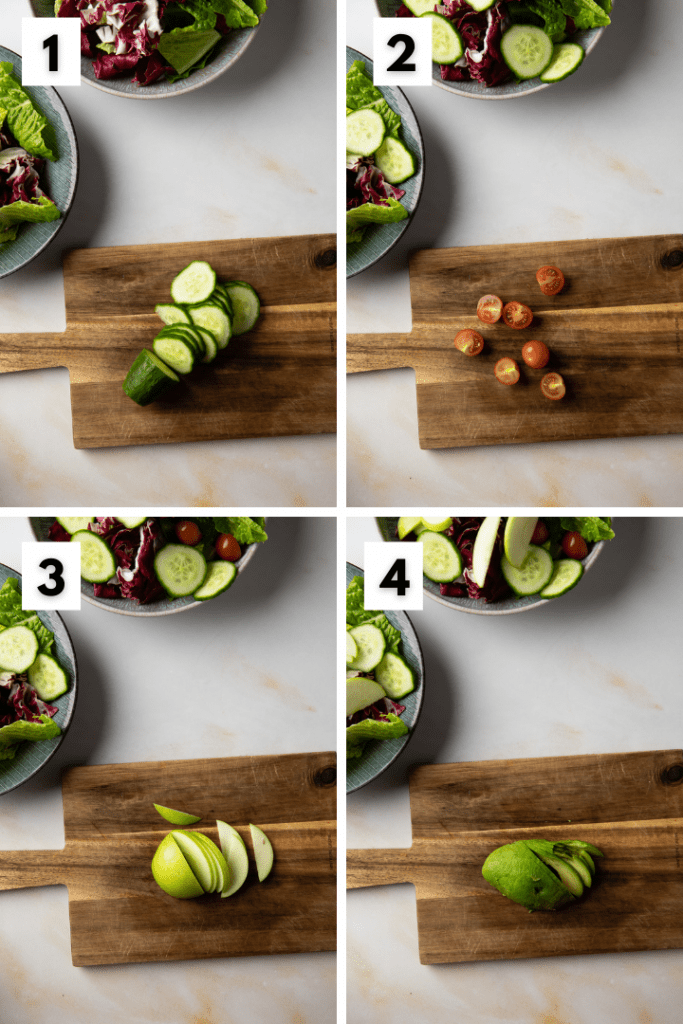 Schritt 1 bis Schritt 4, Bilder für die Salad Bowl.