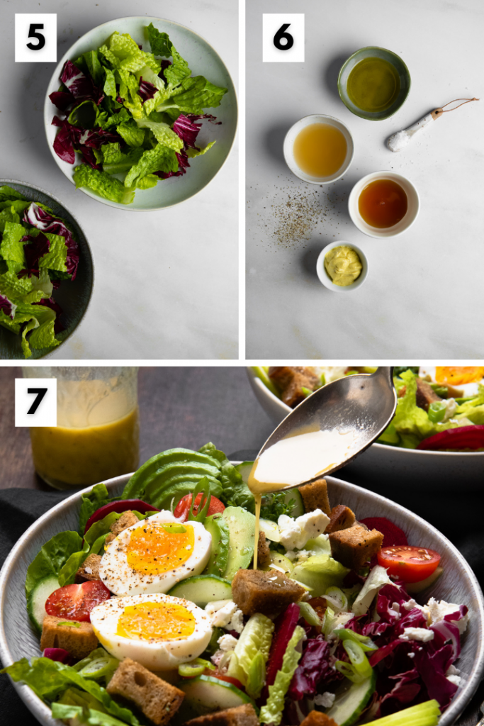 Schritt für Schritt Bilder der Salad Bowl von 5 bis 7. 