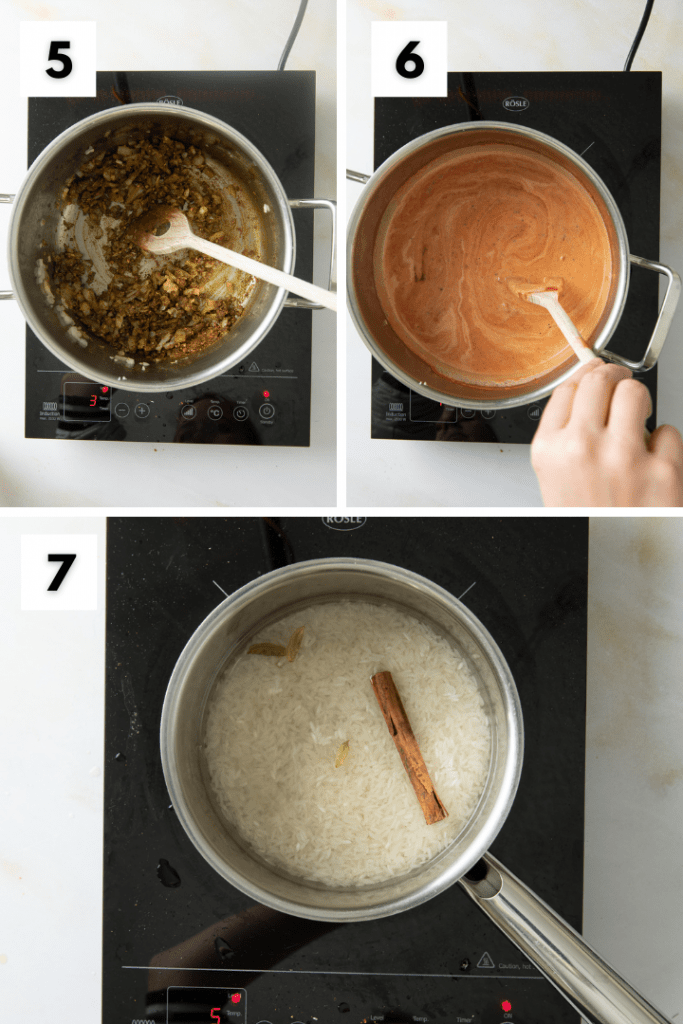Der Reis und das Curry werden in einem Topf zubereitet.