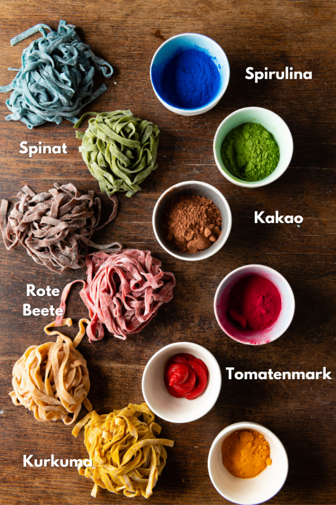 Die verschiedenen Färbemittel für den Pastateig.
