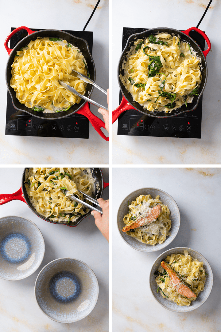 Leckere Bandnudeln mit Lachs, Spinat &amp; Sahne Soße (Lachsnudeln)