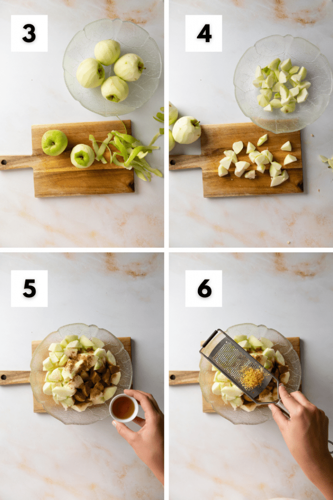 Die Äpfel werden geschnitten und mit anderen Zutaten vermengt.