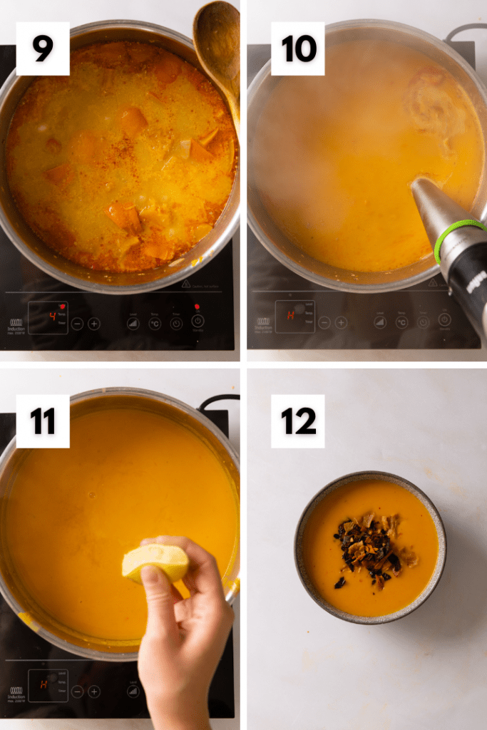 Die Suppe wird püriert und danach serviert.