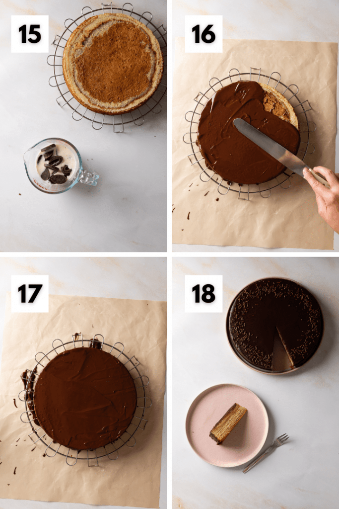 Der Baumkuchen wird gebacken und mit Schokolade eingestrichen.