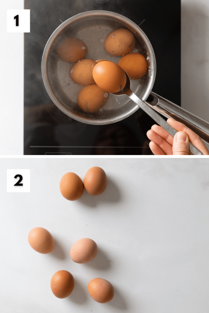 Die Eier werden in einem Koch gekocht.
