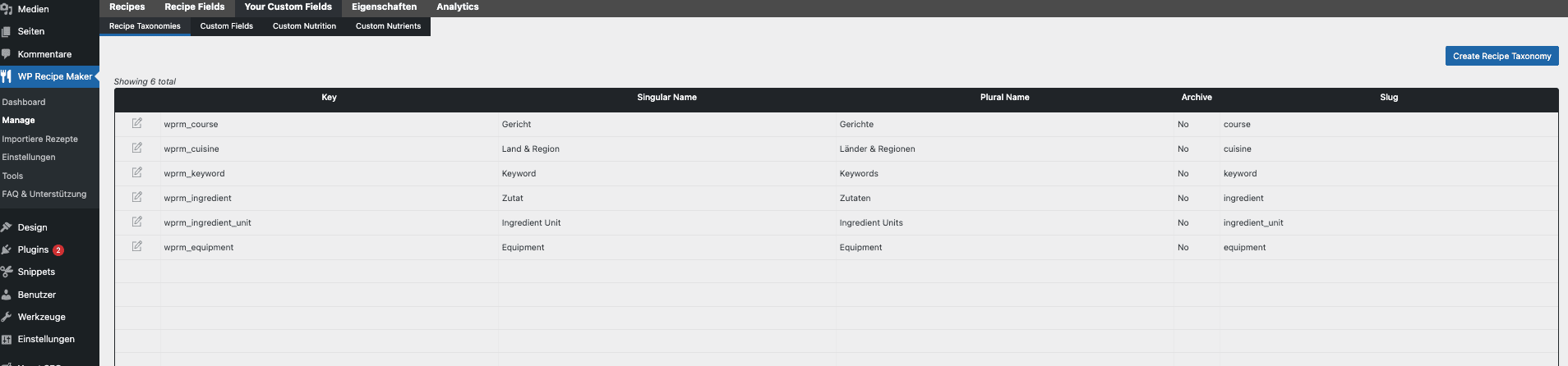 Screenshot of taxonomy field