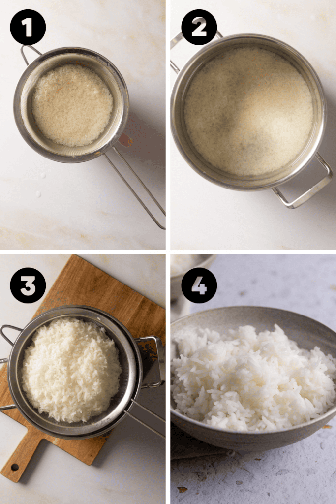 Reis wird gekocht auf die Wasserreis Methode.