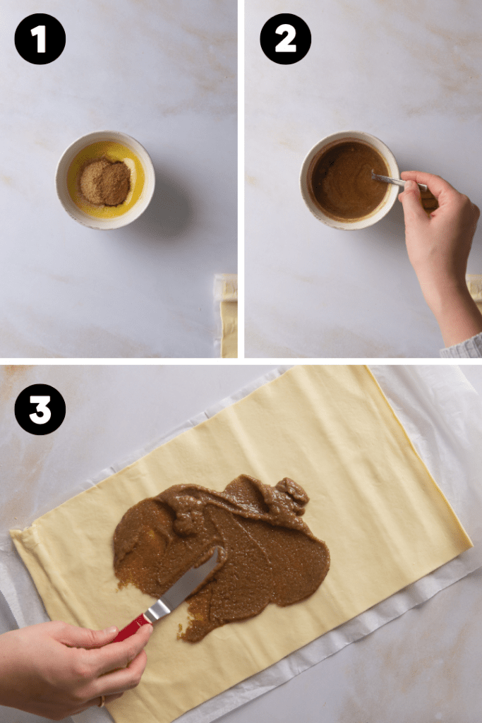 Die Butter wird geschmolzen und mit Zimt und Zucker vermengt.