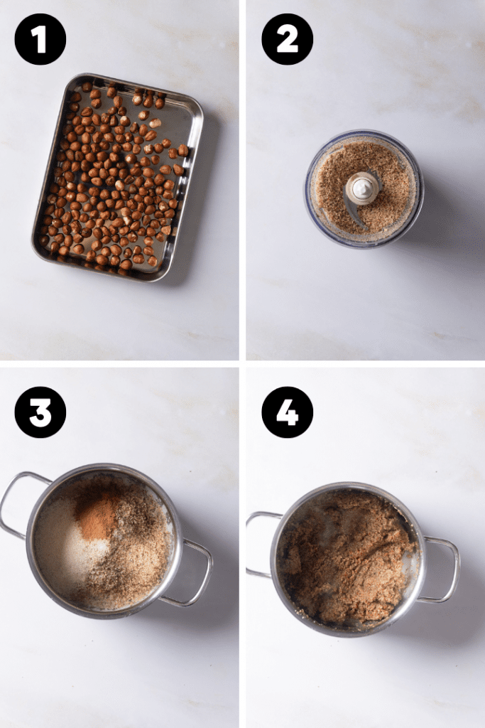 Die Nüsse werden geröstet und zerkleinert.