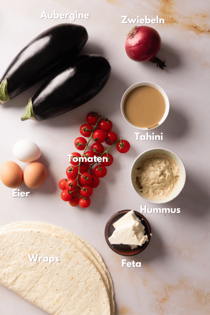 Alle Zutaten für das Wrap Rezept mit Hummus.