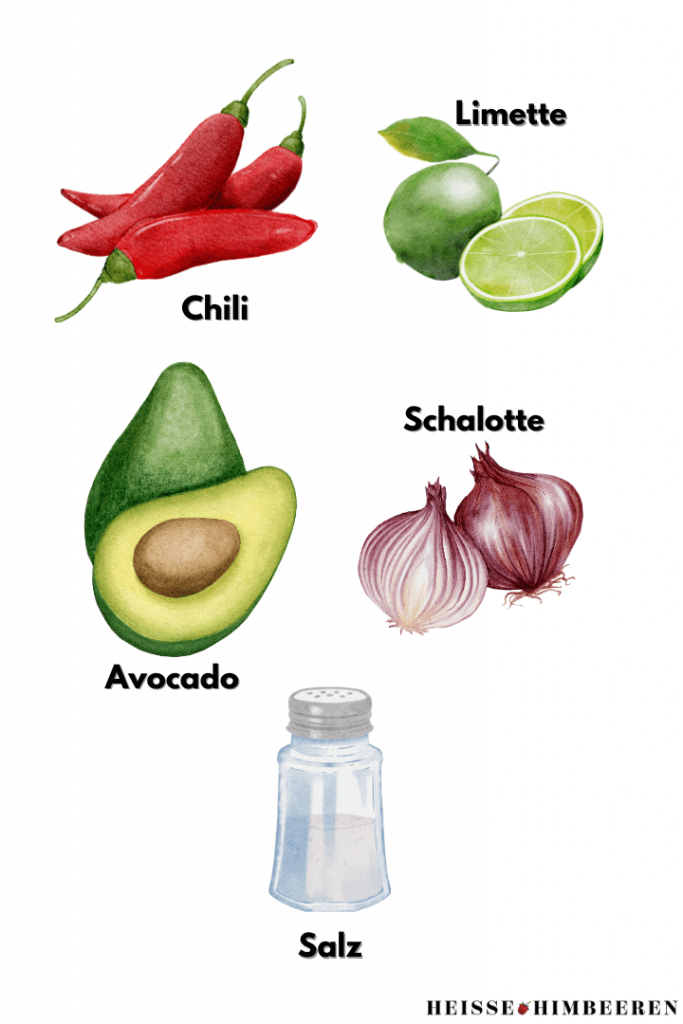 Alle Zutaten für das Avocado Dip Rezept.