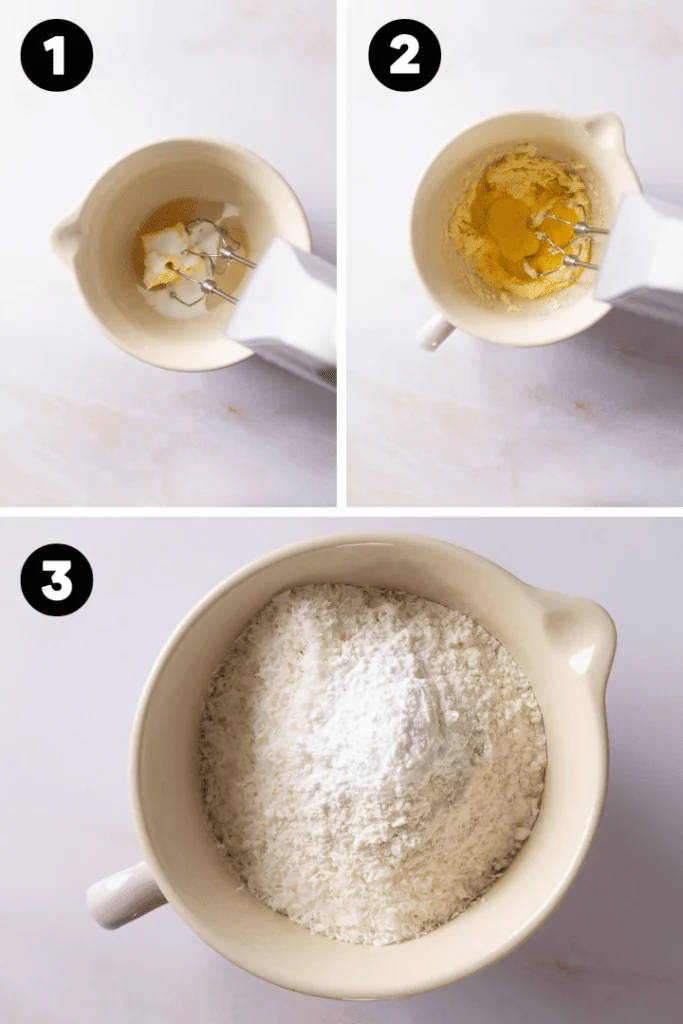 Butter, Zucker, Vanille und Salz werden in einer Rührschüssel vermengt.