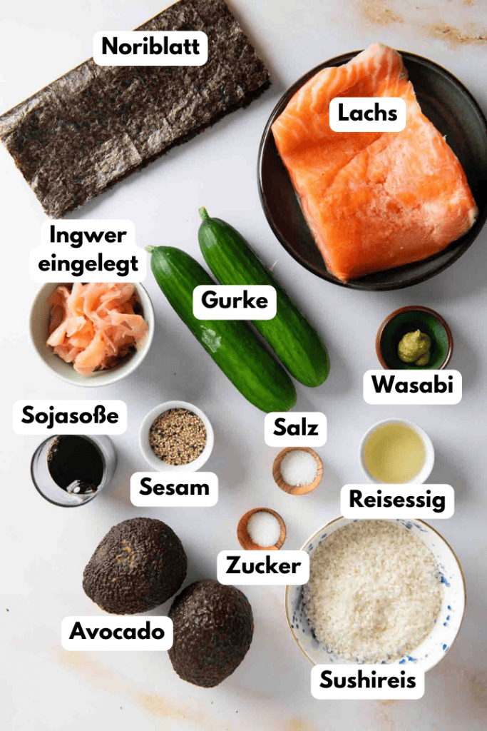 Alle Zutaten für das Sushi Bowl Rezept.