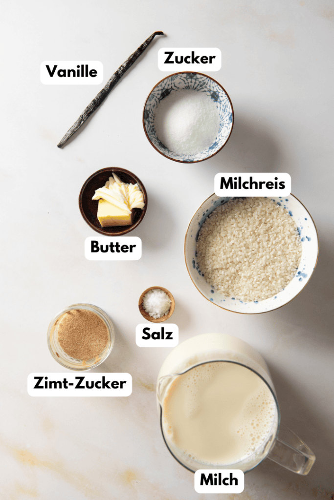 Alle Zutaten für das Milchreis mit Hafermilch Rezept.