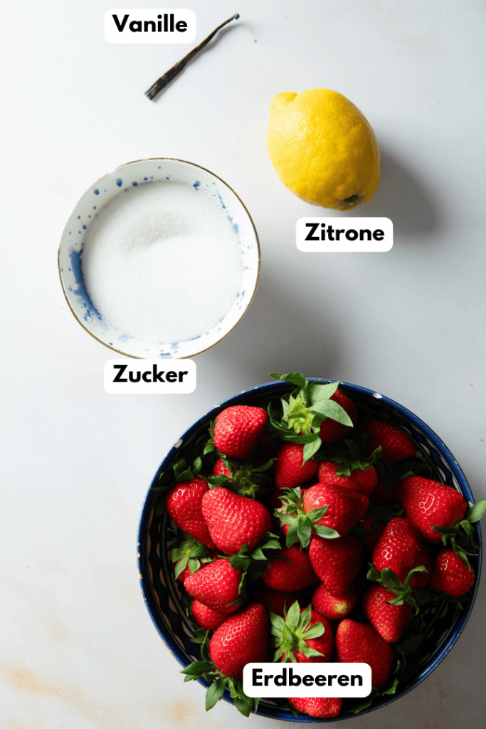 Alle Zutaten für das Erdbeermarmelade Rezept.