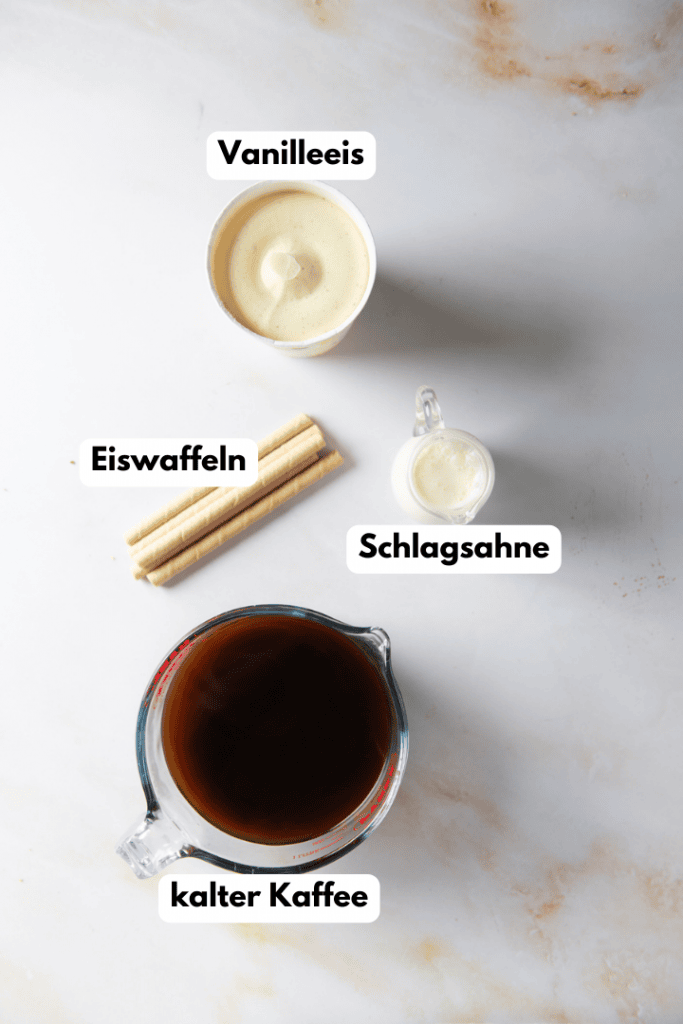 Alle Zutaten für das Eiskaffee Rezept.