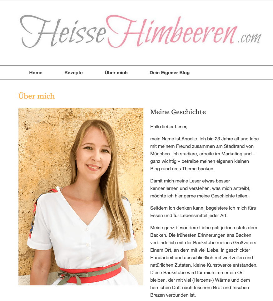 Heisse Himbeeren Webseite aus dem Jahr 2015, wie alles began.