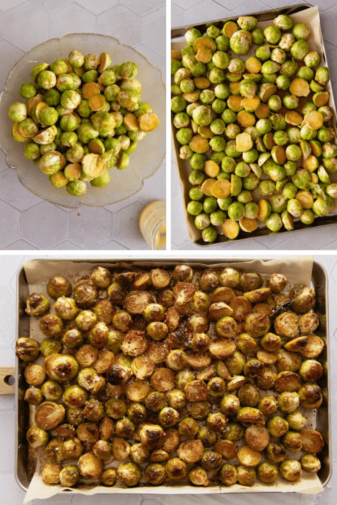 Der Rosenkohl wir zubereitet und kommt auf ein Blech.