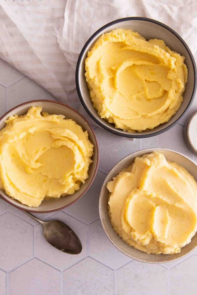 Drei Kartoffelpürees.